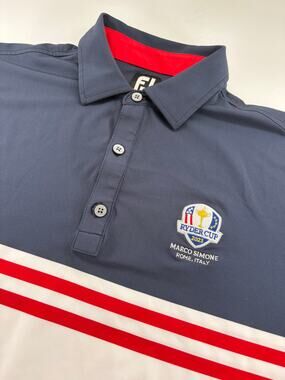 FootJoy Ryder Cup 2023 Marco Simone Polo Mens M Navy White Red Stripe Golf
